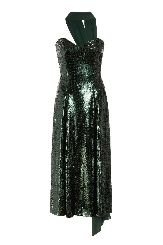 Anniversary Sale Veronica Emerald Paillette Strapless Midi Dress