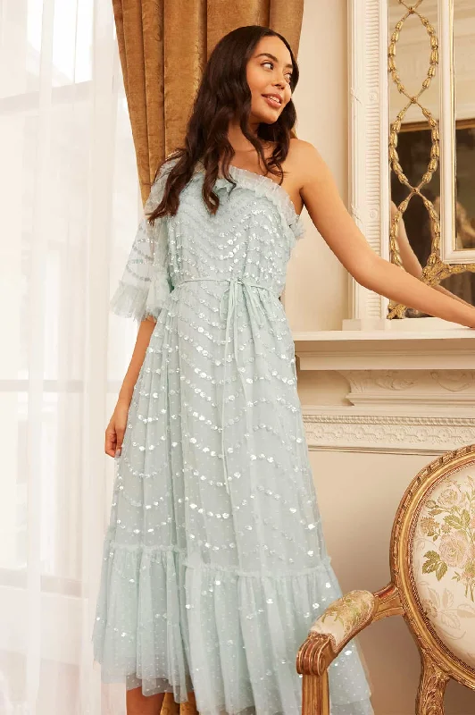 Super Sale Shimmer Wave Gloss One-Shoulder Ballerina Dress