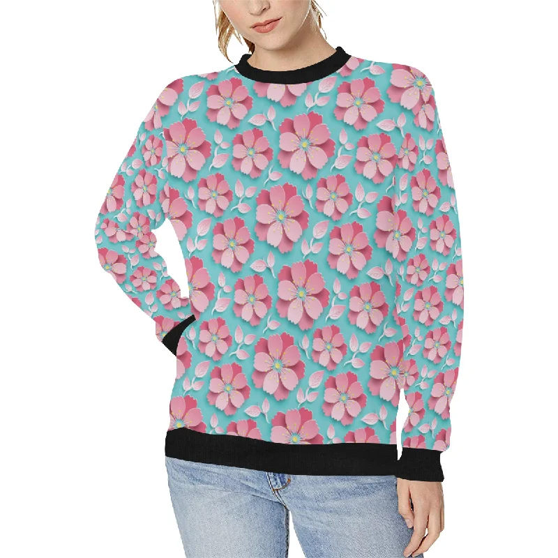 Final Sale 3D sakura cherry blossom pattern Women's Crew Neck Sweatshirt