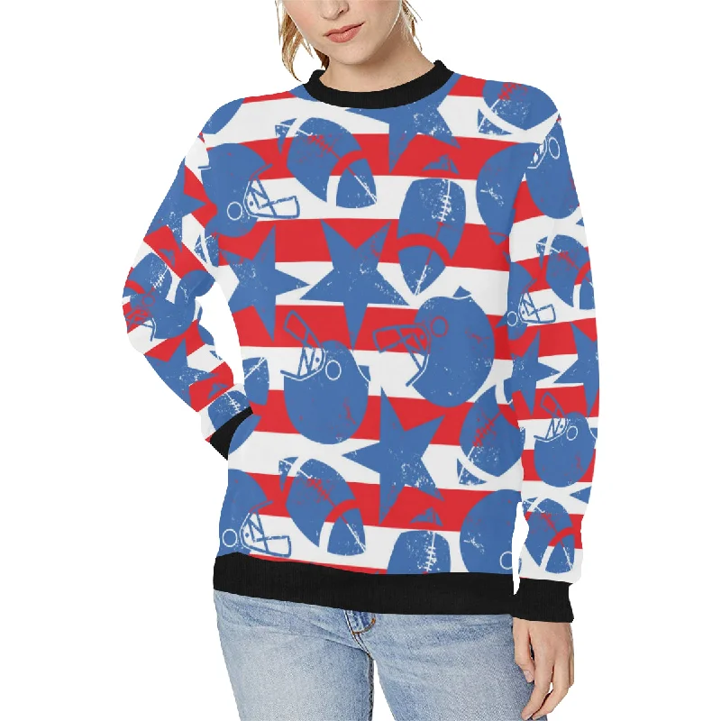 Stock Clearance American football ball star stripes pattern Women's Crew Neck Sweatshirt Stock Clearance American football ball star stripes pattern Women's Crew Neck Sweatshirt