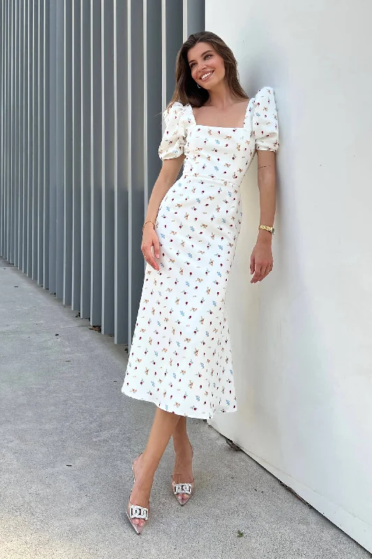 Don't Wait Godet Silhouette Square Neck Midi Dress