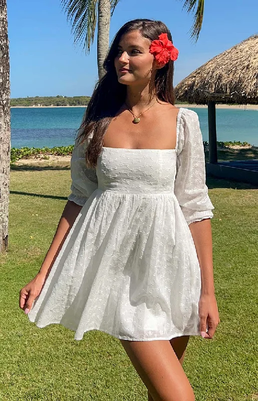 The Best Prices Rubi White Long Sleeve Broderie Mini Dress