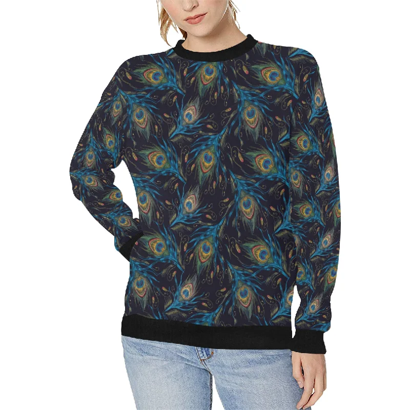 Don't Wait Beautiful peacock feather pattern Women's Crew Neck Sweatshirt