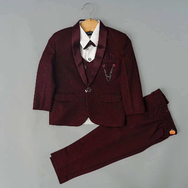 Year-End Clearance Wine Boys Tuxedo Suit with Bow Tie