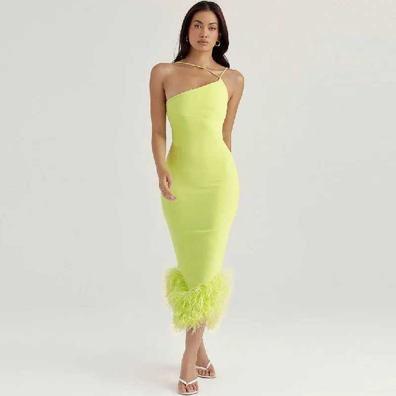 Weekend Deal BerryBetty - Trim Sleeveless Bodycon Cocktail Midi Dress - Lime Green