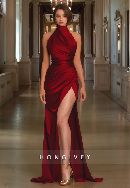 Overstock L0967 - Couture High Neck With Train And High Slit Formal Evening Party Prom Dress Overstock L0967 - Couture High Neck With Train And High Slit Formal Evening Party Prom Dress