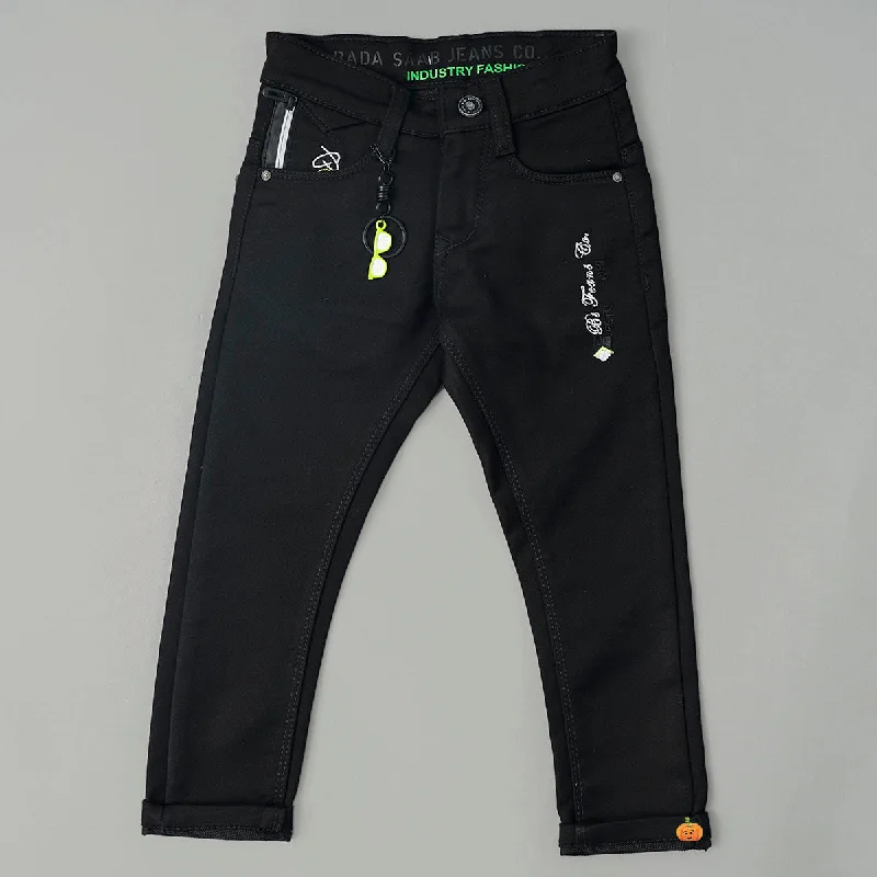 Price Drop Black Solid Boys Jeans