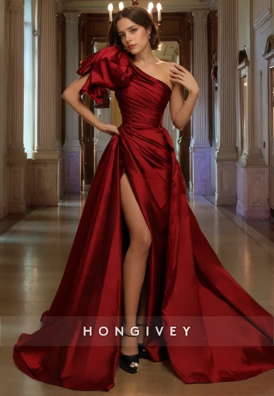 Super Sale L0930 - Ornate Pleated High Slit Train Trumpet With Bow Detail Evening party Prom Dress Super Sale L0930 - Ornate Pleated High Slit Train Trumpet With Bow Detail Evening party Prom Dress