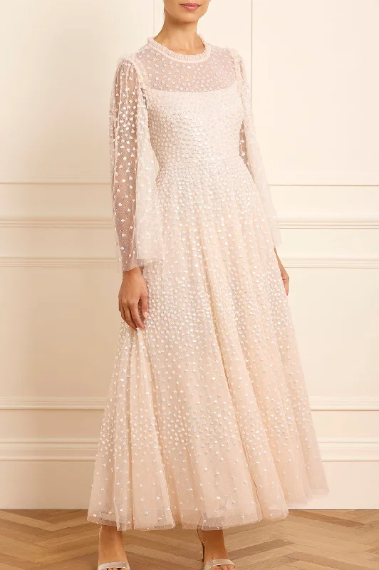 Extra Savings Scatter Dot Round Neck Ankle Gown