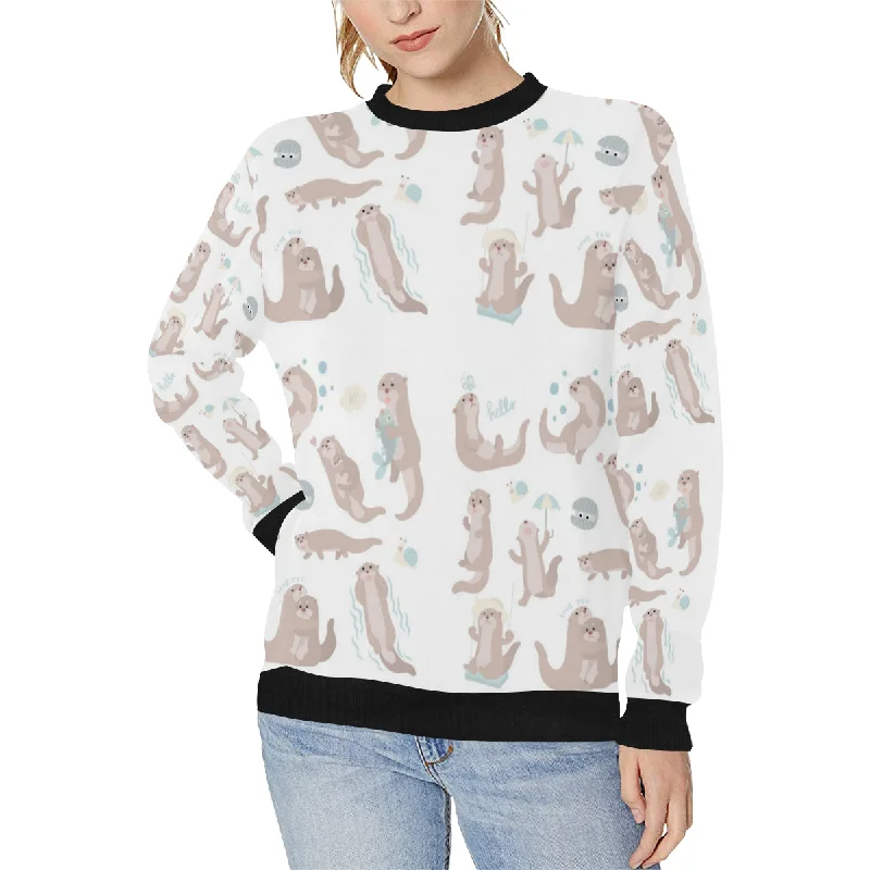 Cute sea otters pattern Women's Crew Neck Sweatshirt