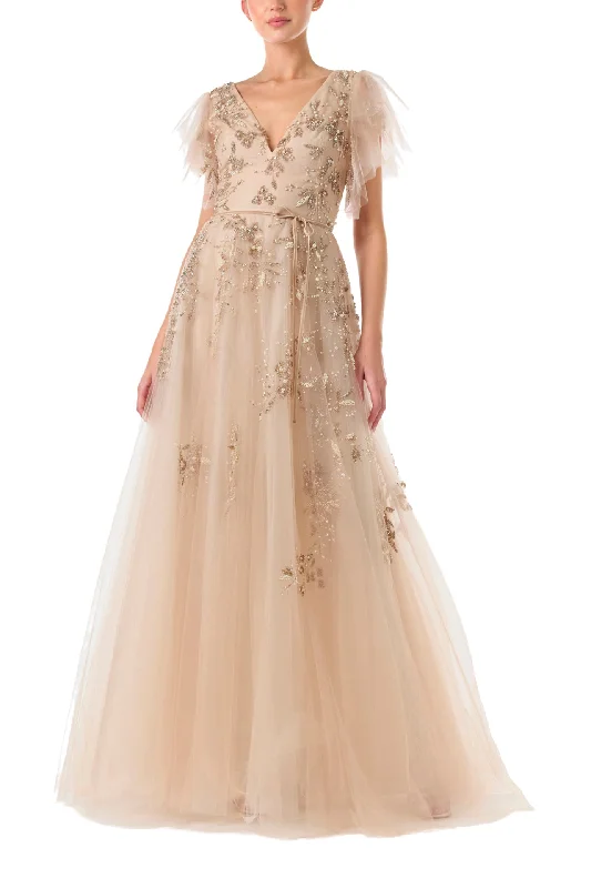 Savings Galore Embroidered Flutter Sleeve Gown
