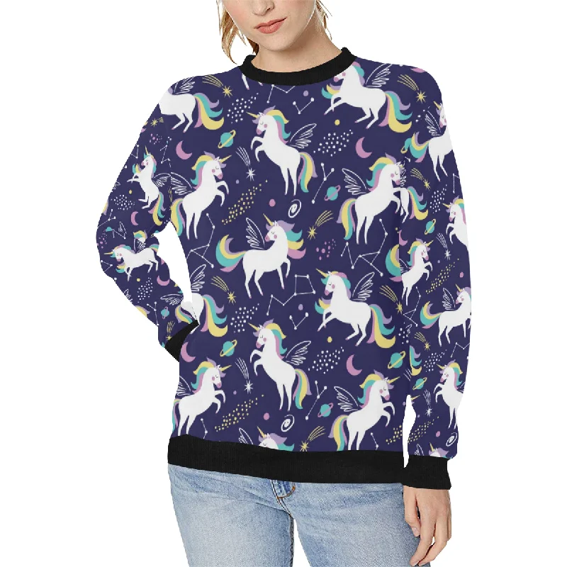 Hand drawn cute unicorn star planet Women's Crew Neck Sweatshirt