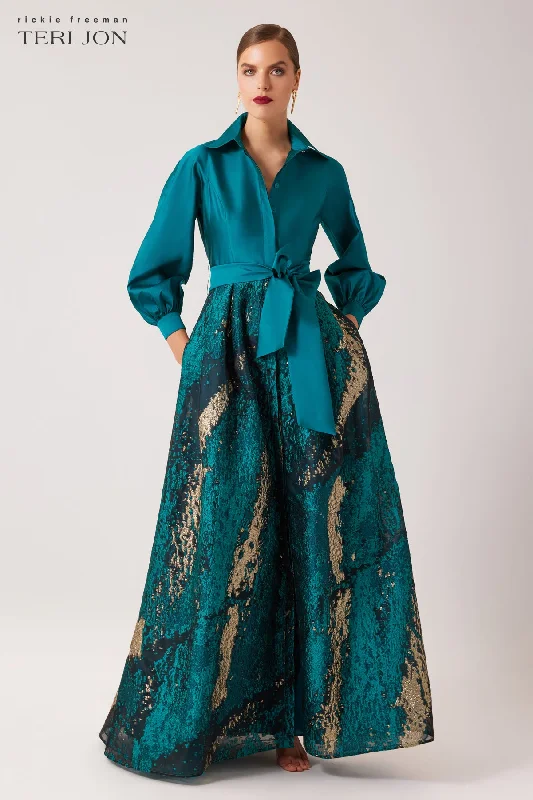 Today Only Taffeta and Metallic Jacquard Shirt Waist Gown