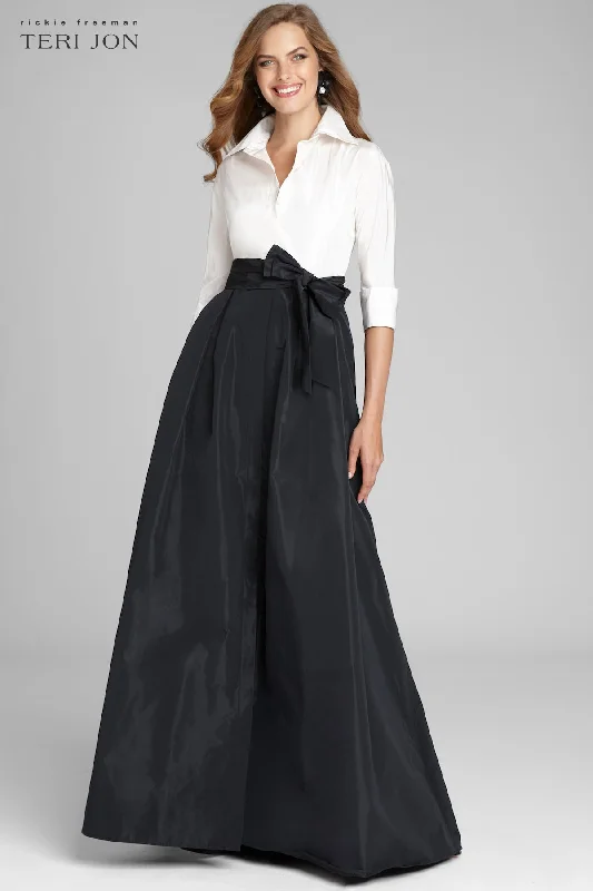 Early Access 3/4 Sleeve Taffeta Shirt Waist Color Block Gown
