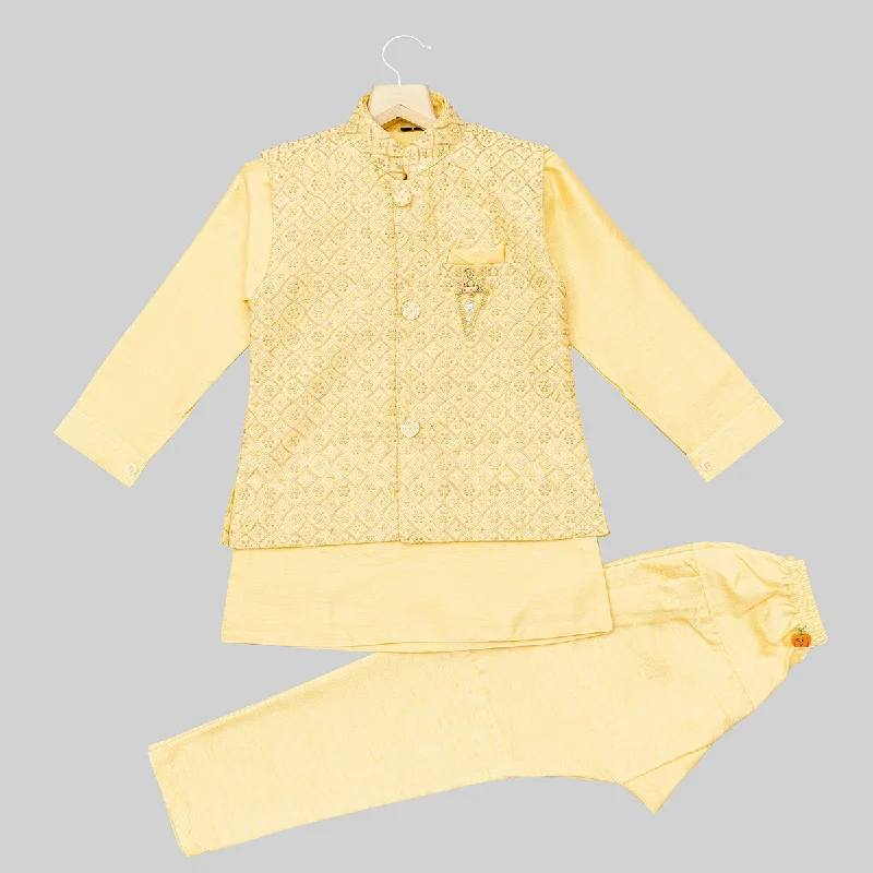 Low Prices Yellow Kurta Pajama for Boys with Nehru Jacket