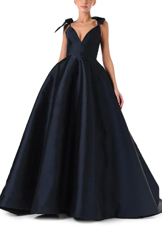 New Markdowns Deep V-Neck Ball Gown with Bows