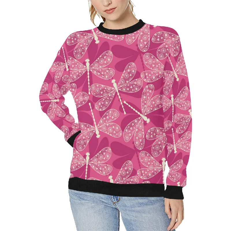 Amazing Deals Beautiful dragonfly pink background Women's Crew Neck Sweatshirt