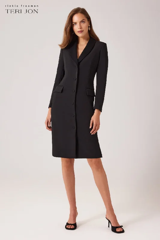 Deal Alert Crepe Tuxedo Dress With Satin Collar