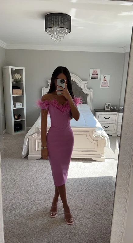Big Savings FIONA FEATHER CORSET MIDI DRESS