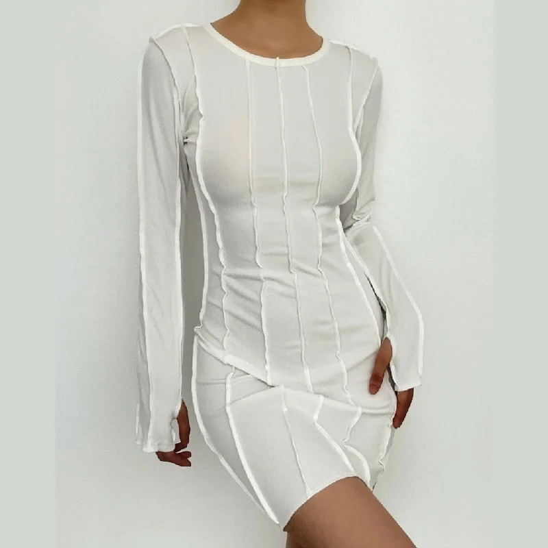 Great Bargains BerryBetty - Stitch long sleeve irregular solid ruffle mini dress