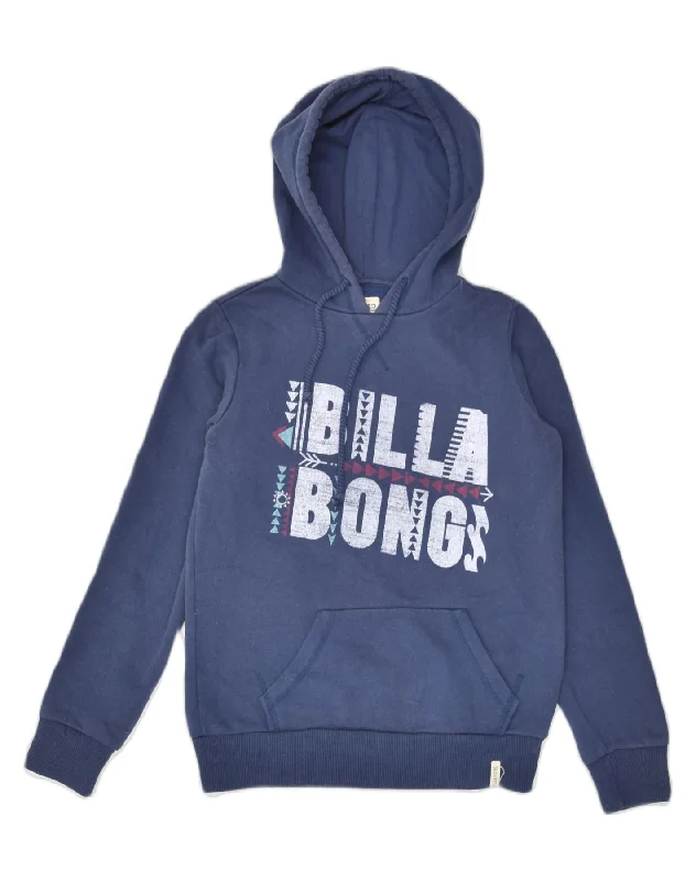 BILLABONG Womens Graphic Hoodie Jumper UK 6 XS Blue Cotton