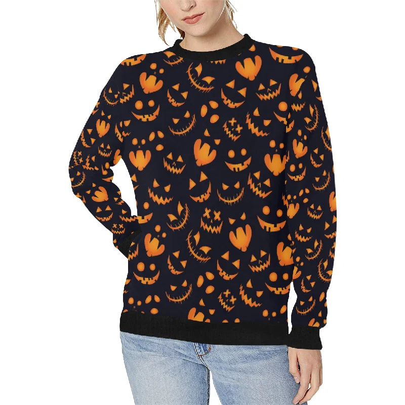 Halloween pattern Pumpkin background Women's Crew Neck Sweatshirt