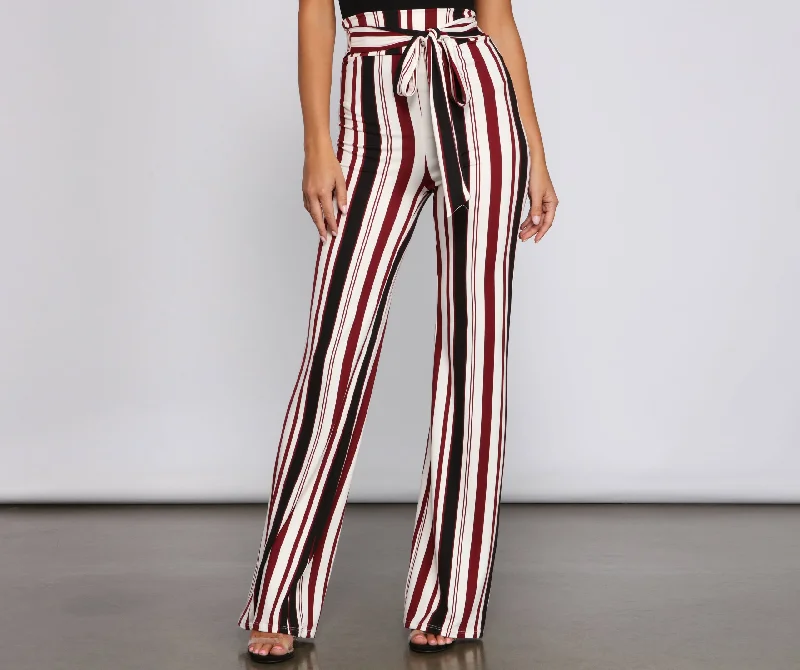 Striped And Stylish Tie-Waist Pants