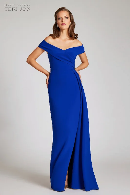 Factory Direct Sale Crepe Off The Shoulder Portrait Side Drape Gown