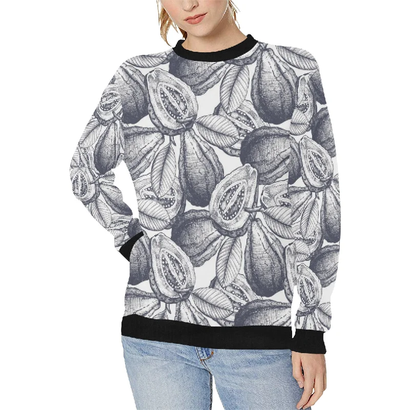 Guava tropical hand drawn pattern Women's Crew Neck Sweatshirt