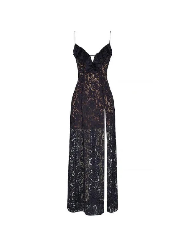 Lace V Neck High Split Maxi Dress