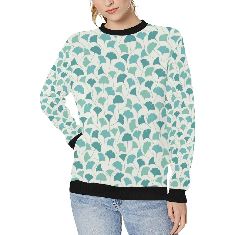 Green ginkgo leaves pattern Women's Crew Neck Sweatshirt