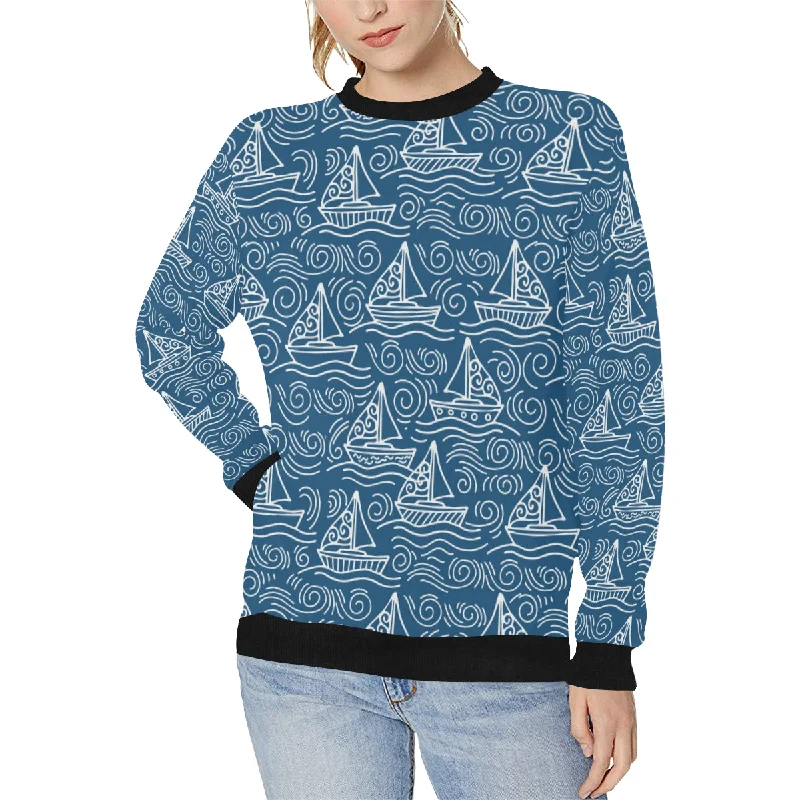 Hand drawn sailboat pattern Women's Crew Neck Sweatshirt