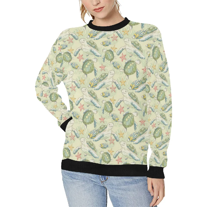 Hand drawn sea turtle fish pattern Women's Crew Neck Sweatshirt