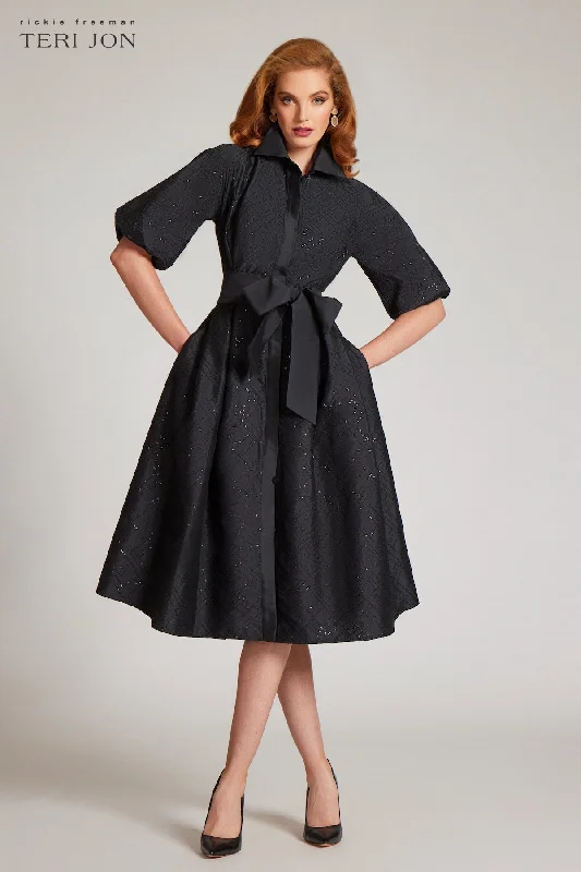 Seasonal Sale Taffeta Sequin Embellished Puff Sleeve Dress