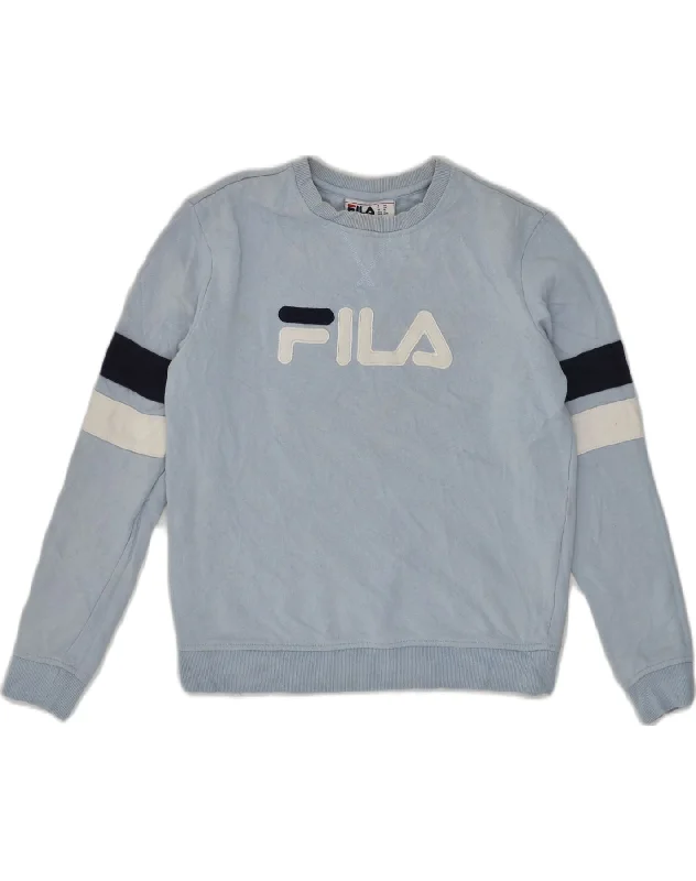 FILA Womens Graphic Sweatshirt Jumper UK 14 Medium Blue Cotton