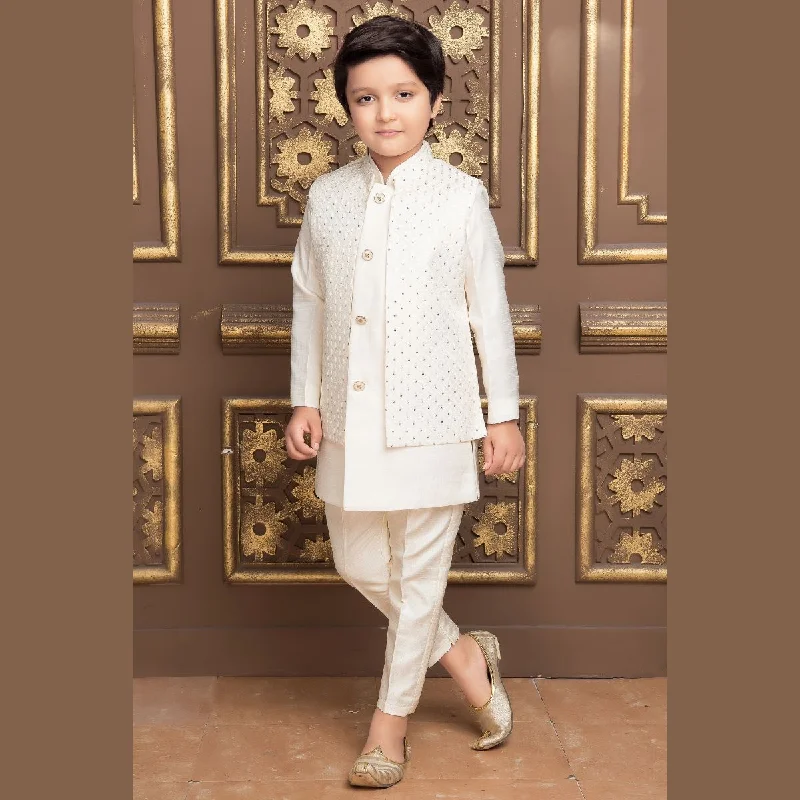 Buy Now Cream Kurta Pajama for Boys with Nehru Jacket
