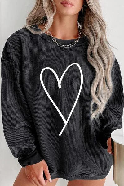 Plus Size Heart Ribbed Sweatshirt