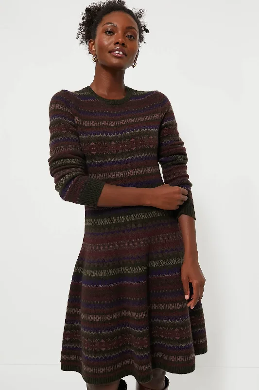 Olive Multi Wool Blended Fair Isle Day Dress