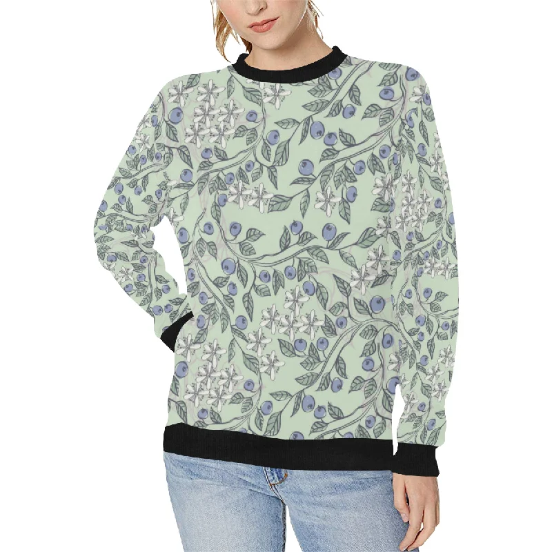 hand drawn blueberry pattern Women's Crew Neck Sweatshirt