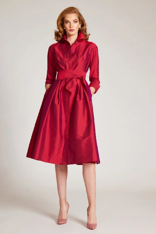 Special Price 3/4 Sleeve Belted Taffeta Shirt Dress