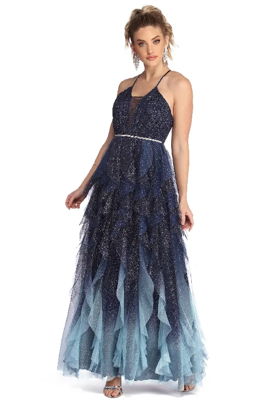 Griselda Glitter Mesh Tendril Gown