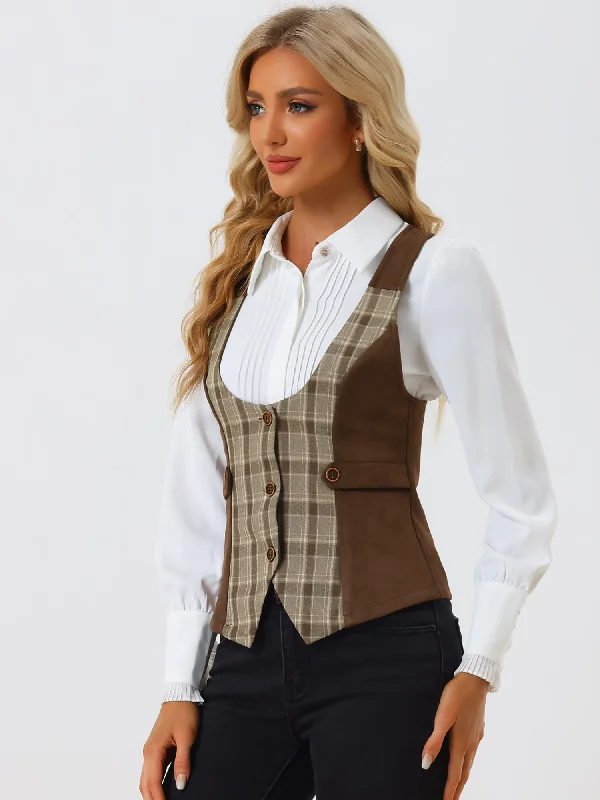Mega Deal Vintage Waistcoat Vest Plaid Button Down Sleeveless Dressy Vests