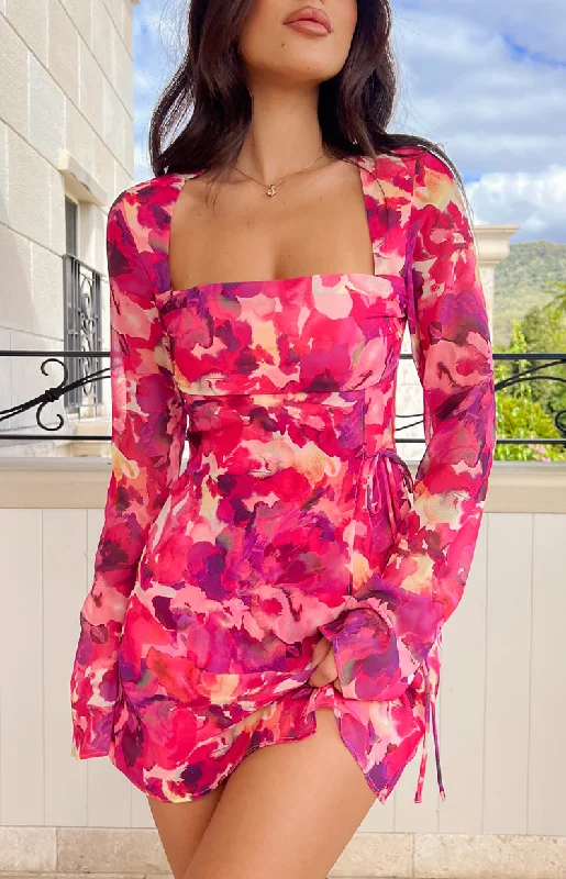 Mega Sale Lucy Pink Print Long Sleeve Mini Dress