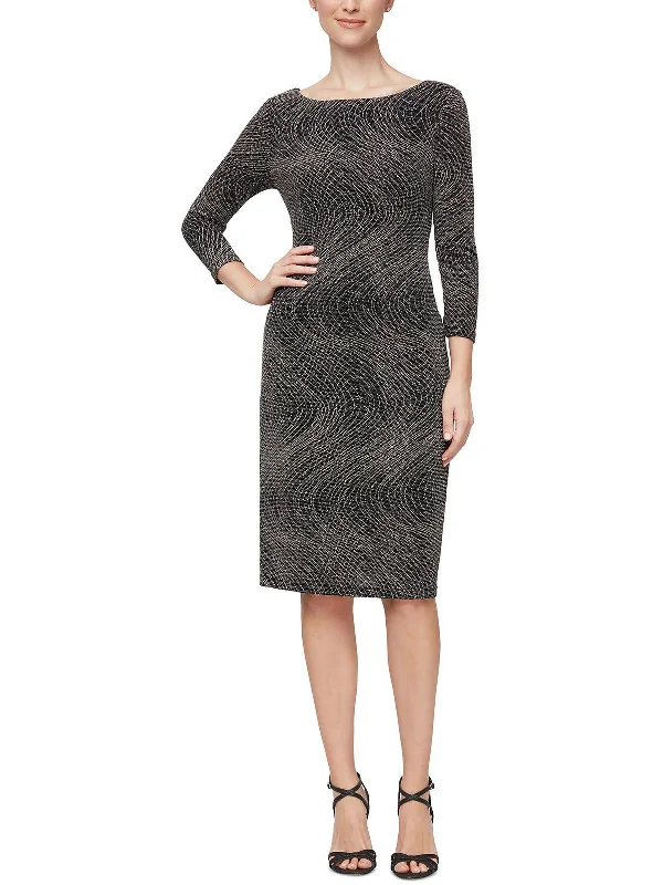 Womens Printed Metallic Sheath Dress