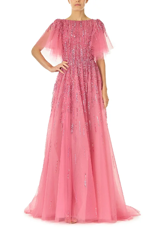 Warehouse Sale Embroidered Flutter Sleeve Gown
