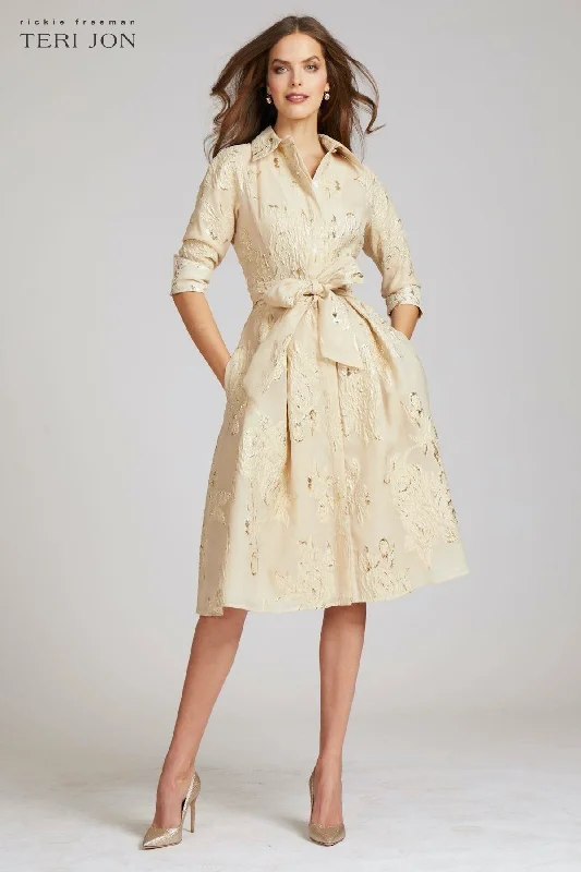 Discount Extravaganza Metallic Jacquard Shirt Dress with Floral Print
