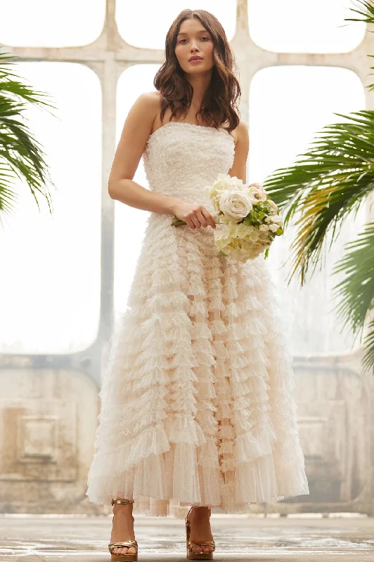 Act Fast Hattie Ruffle Strapless Ankle Gown