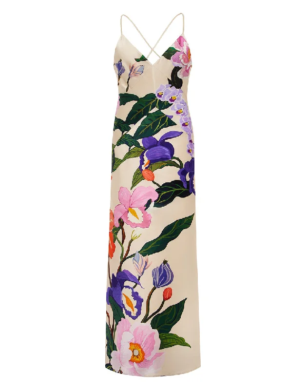 Extra Savings Olive Crepe Maxi Dress in Tree of Life Cream