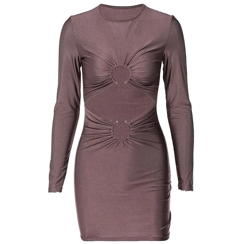 Markdowns BerryBetty - Long sleeve solid ruched o ring hollow out mini dress