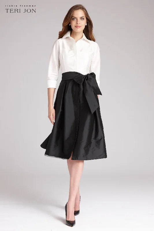 YEAR-End Sale Color Block Taffeta Shirtdress